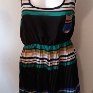Multi colored striped and pleated dress